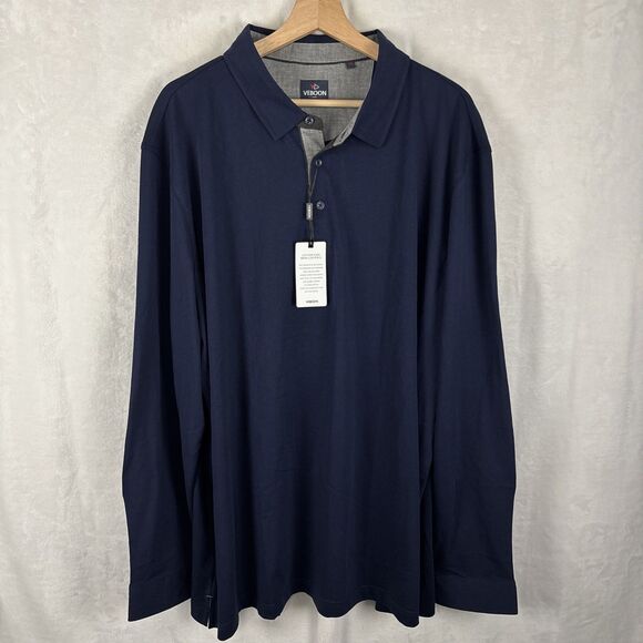Veboon Mens Dynamic Flex Long Sleeve Cotton Flex Polo, Navy Blue, 3XL NWT - Picture 1 of 7